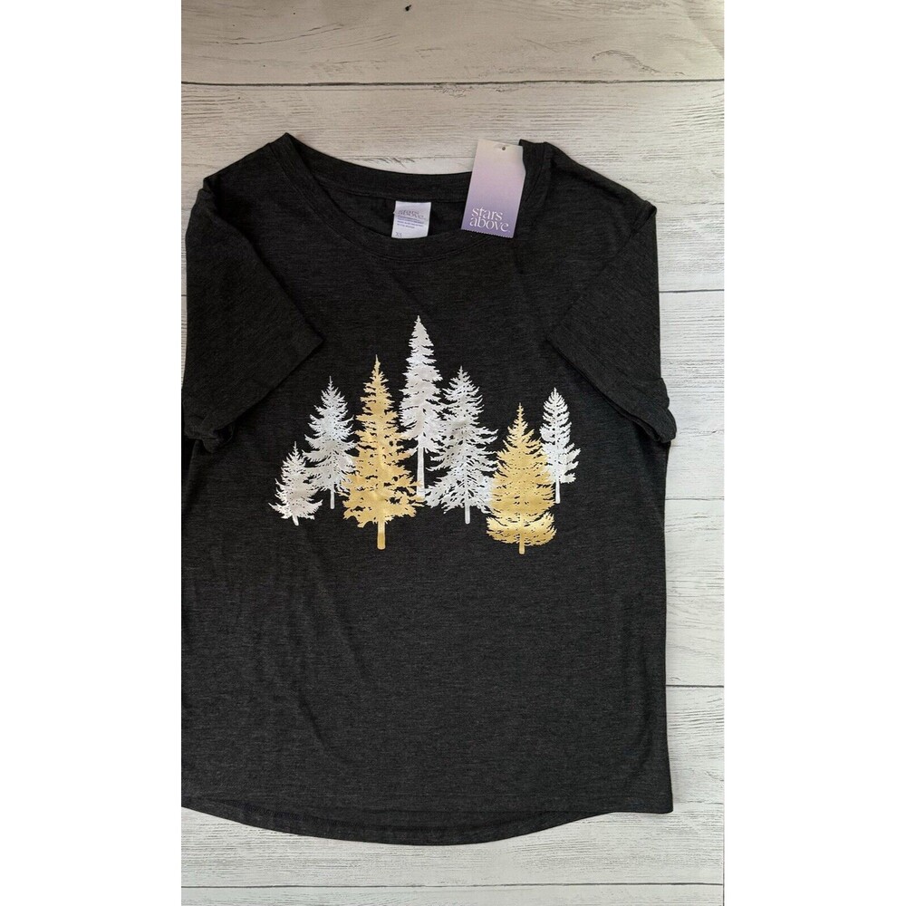 Stars Above T-Shirt Sleep Shirt XS Metallic Trees - Picture 6 of 7